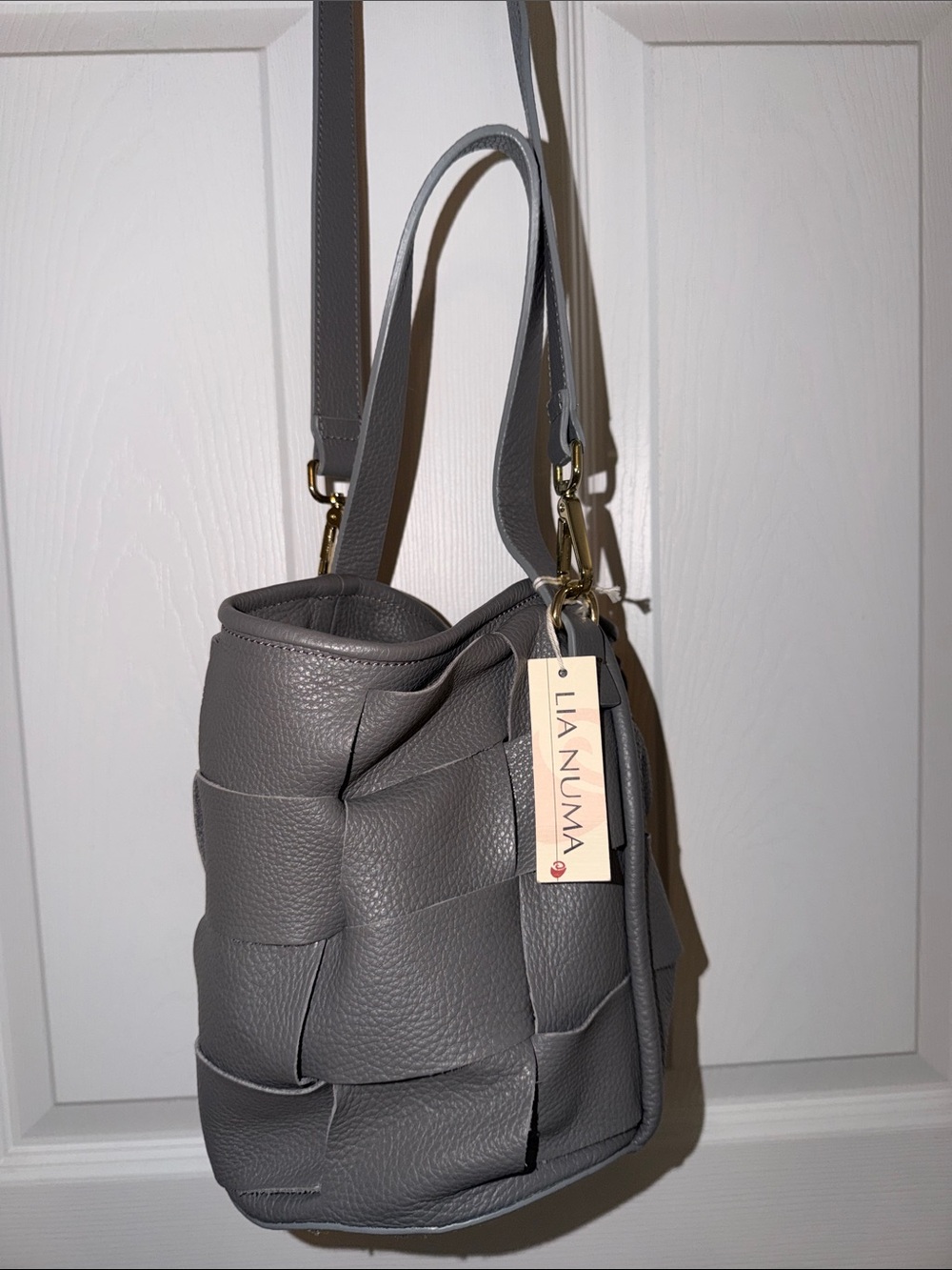 Lia Numa Gray Woven Leather Shoulder Bag